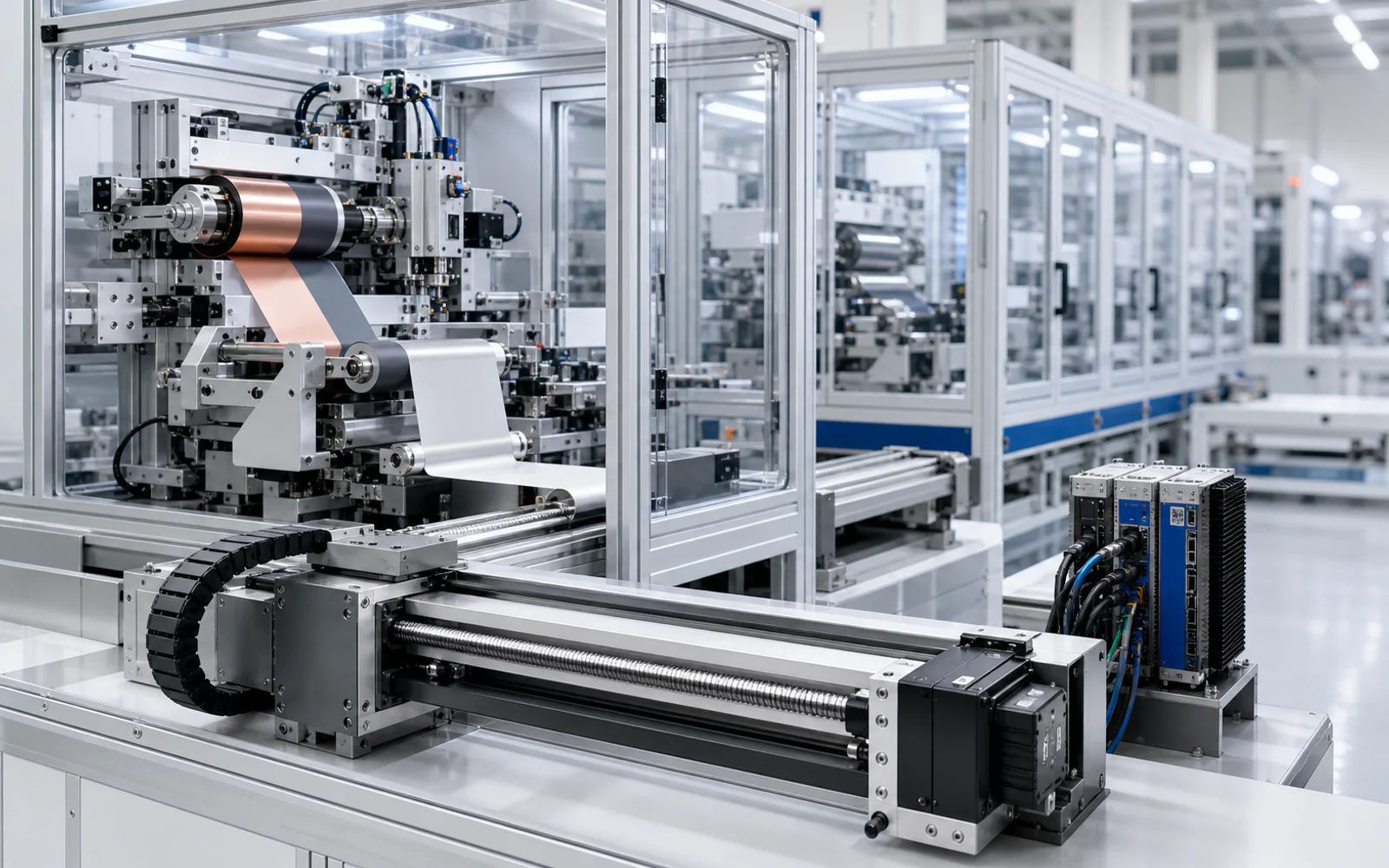 Battery manufacturing automation with servo-driven linear motion components