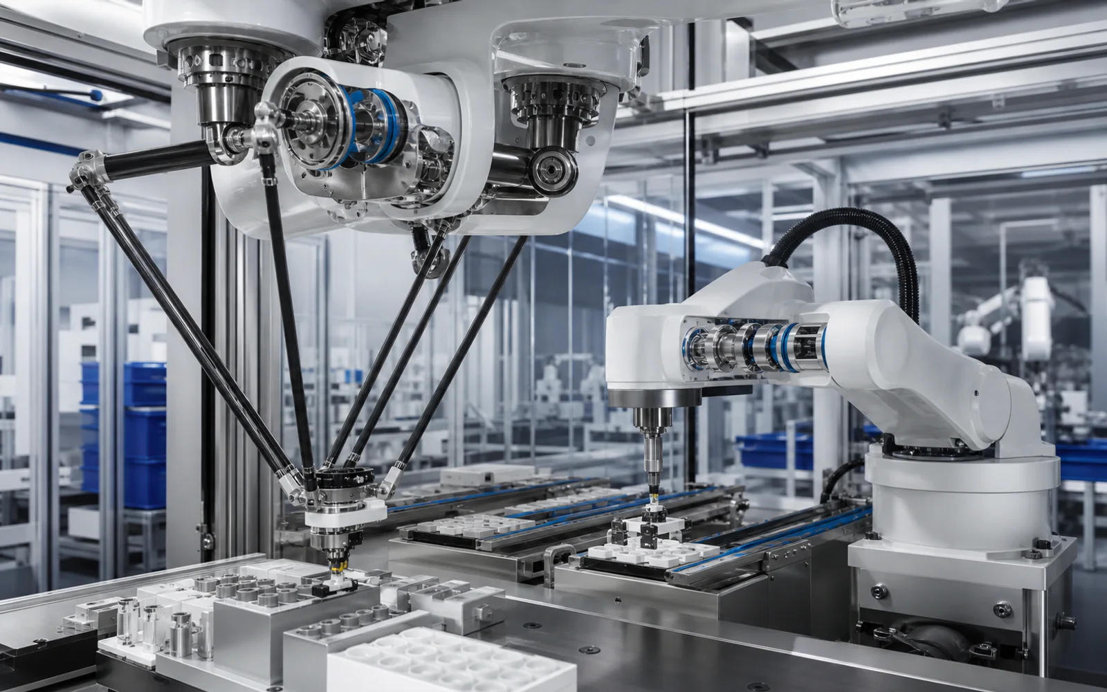 Parallel and SCARA robots using precision gearbox and servo transmission